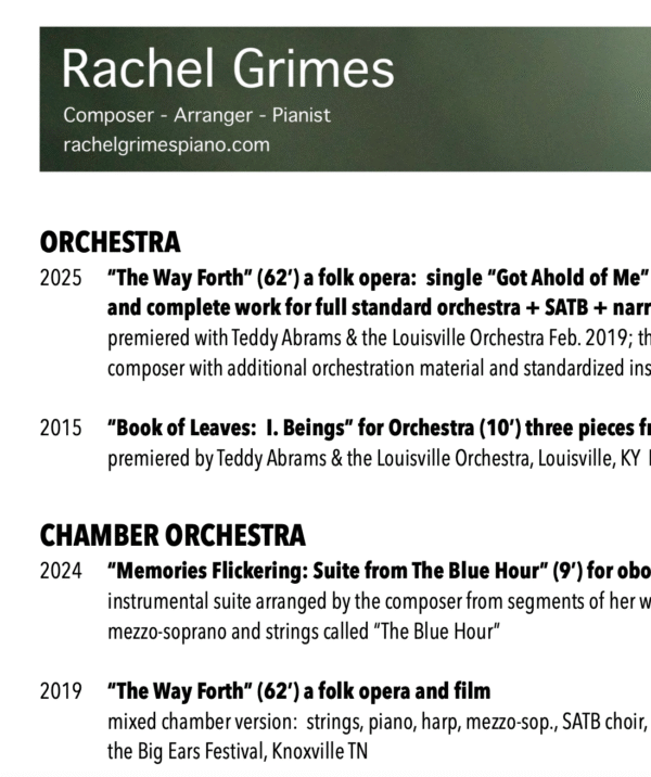 A - WORKS:  Rachel Grimes - PDF