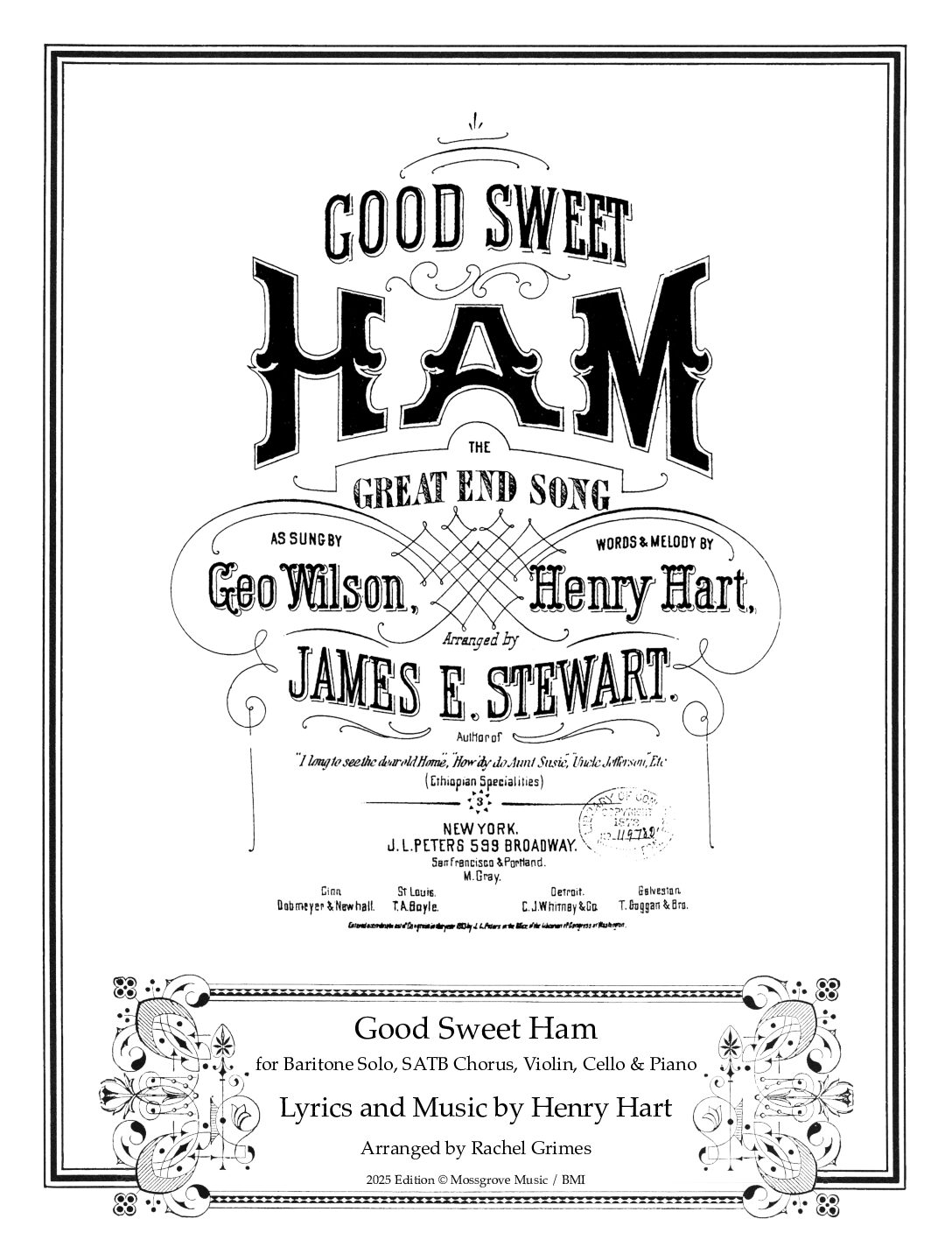 Henry Hart:  Good Sweet Ham for Baritone, violin, cello, piano, & singers - PDF score + parts