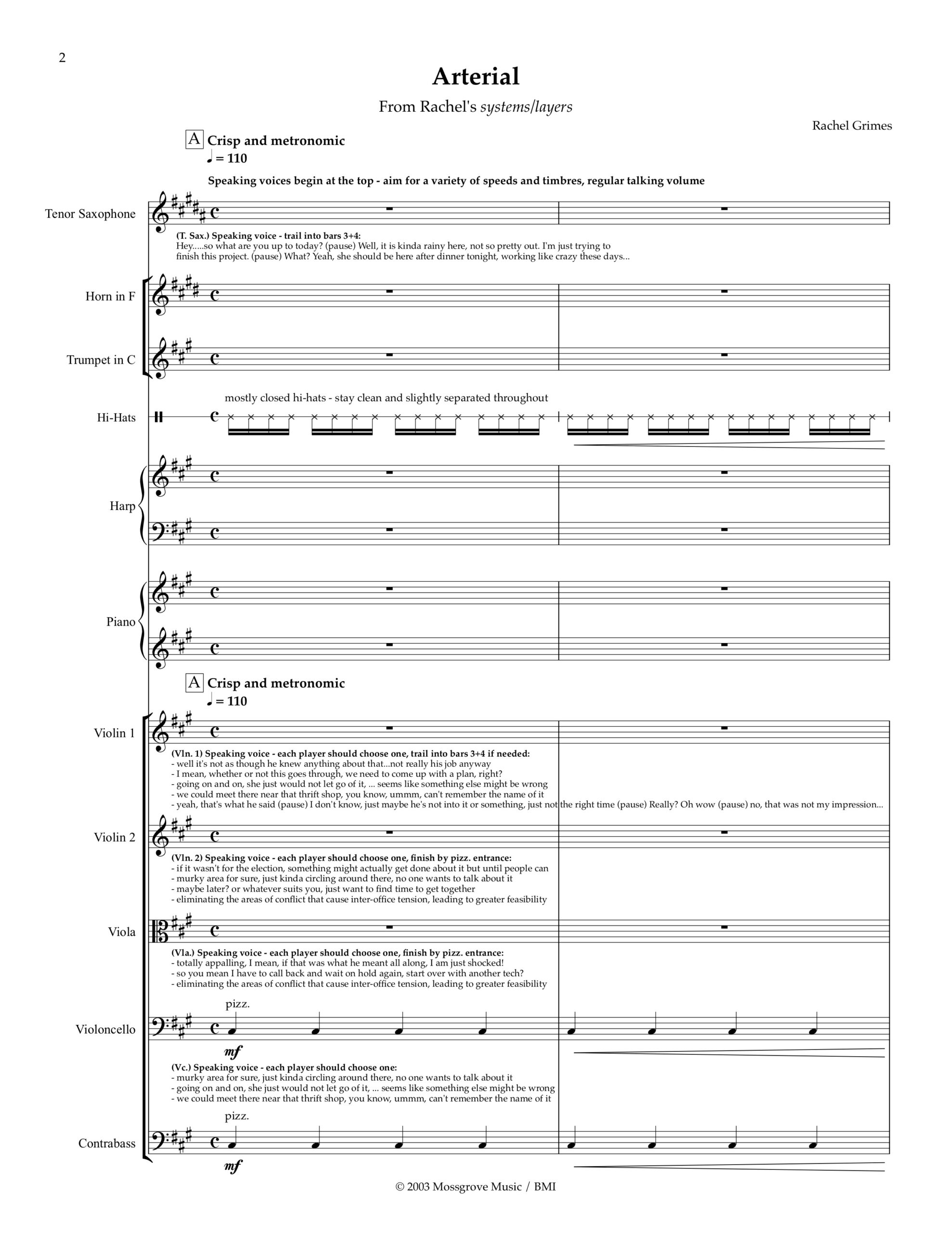 Arterial: for Tenor Saxophone, Trumpet, Horn, Hi-Hats, Harp, Piano + Strings - PDF Score + Parts - Image 2