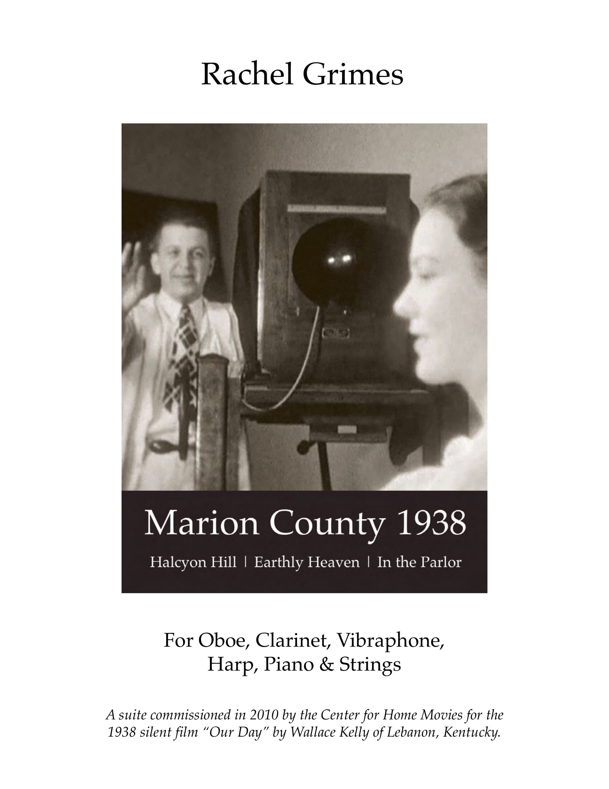 Marion County 1938: suite for Oboe, Clarinet, Vibraphone, Harp, Piano + Strings - PDF Score + Parts