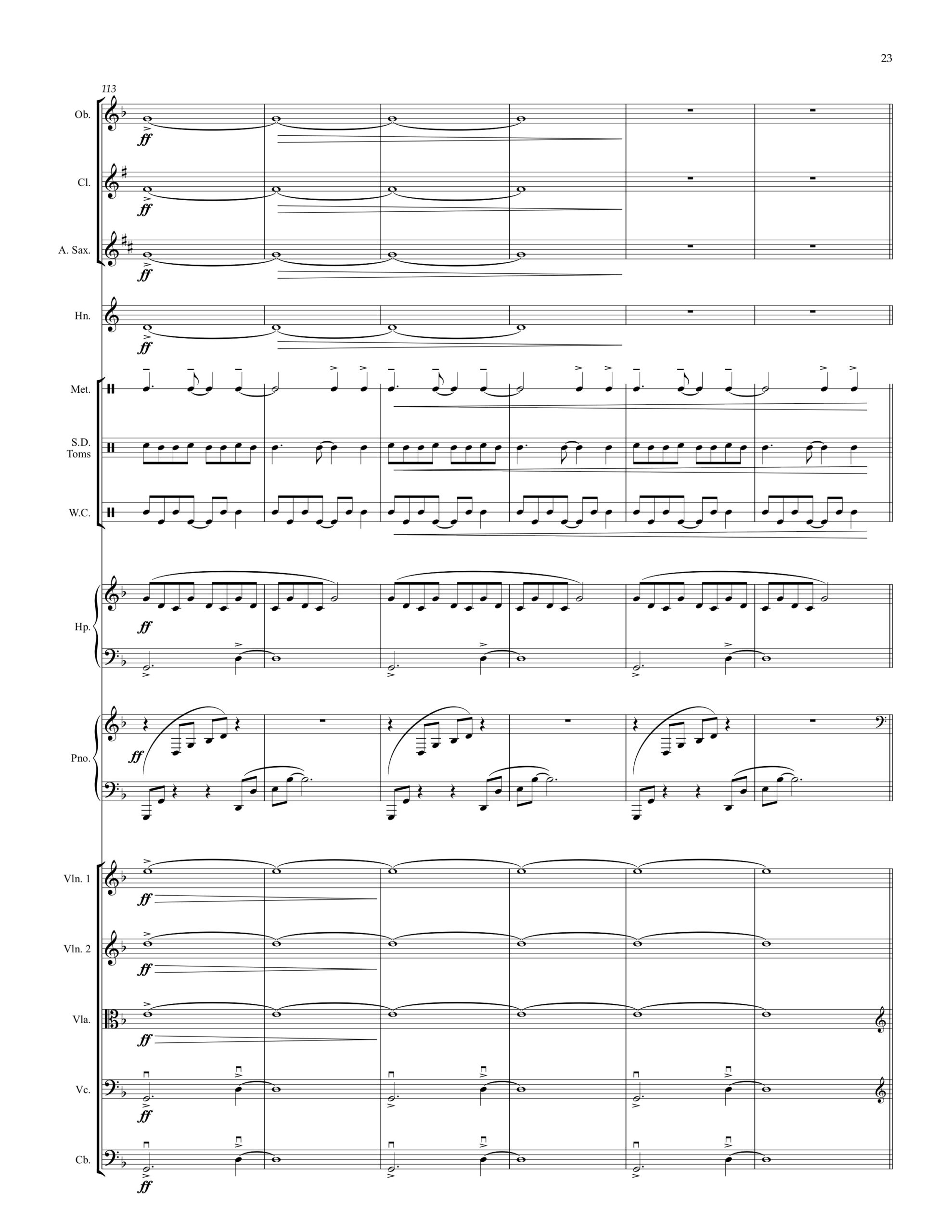 Transverse Plane: for Oboe, Clarinet, Alto Saxophone, Horn, Percussion, Piano, Harp + Strings - PDF Score + Parts - Image 3