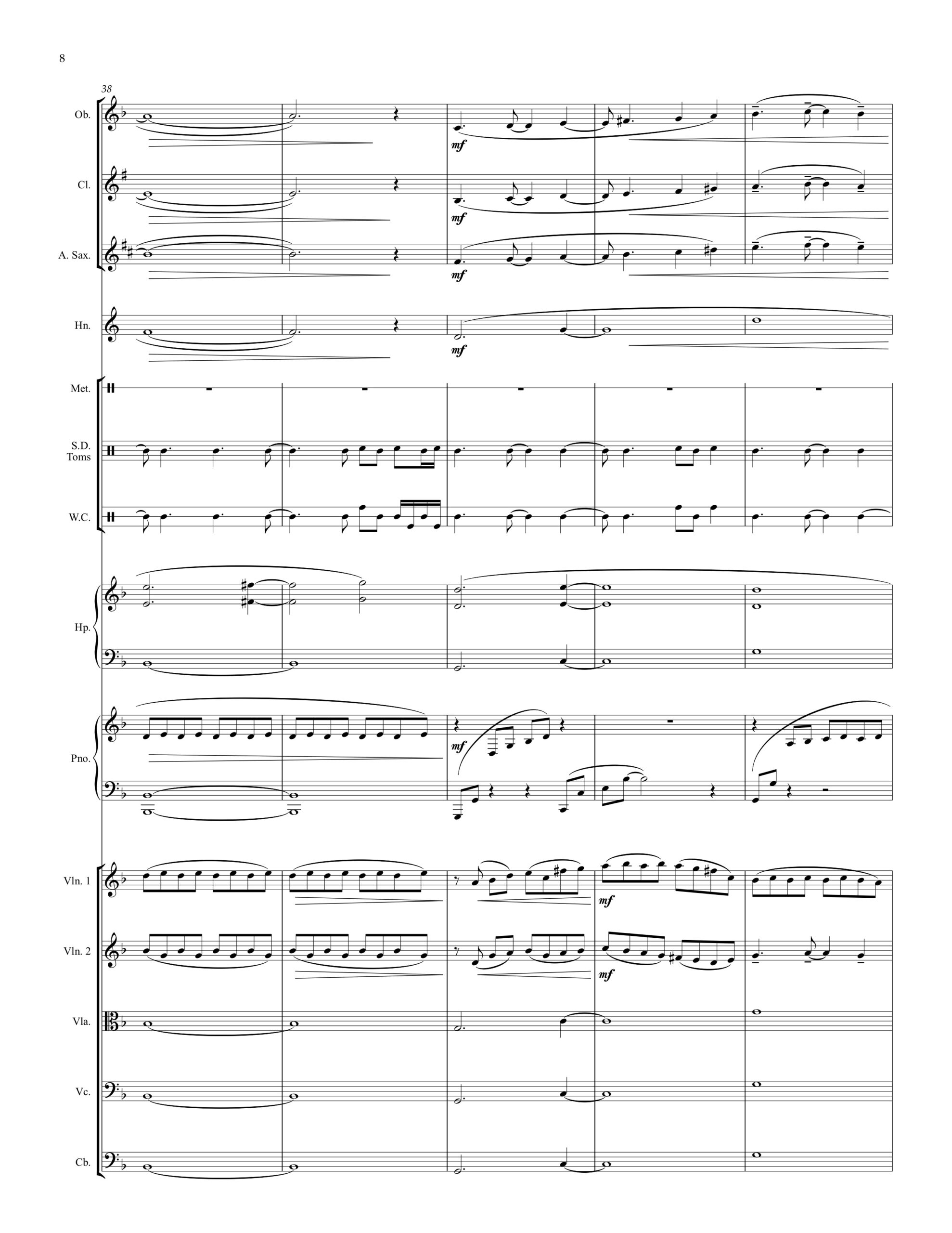 Transverse Plane: for Oboe, Clarinet, Alto Saxophone, Horn, Percussion, Piano, Harp + Strings - PDF Score + Parts - Image 2