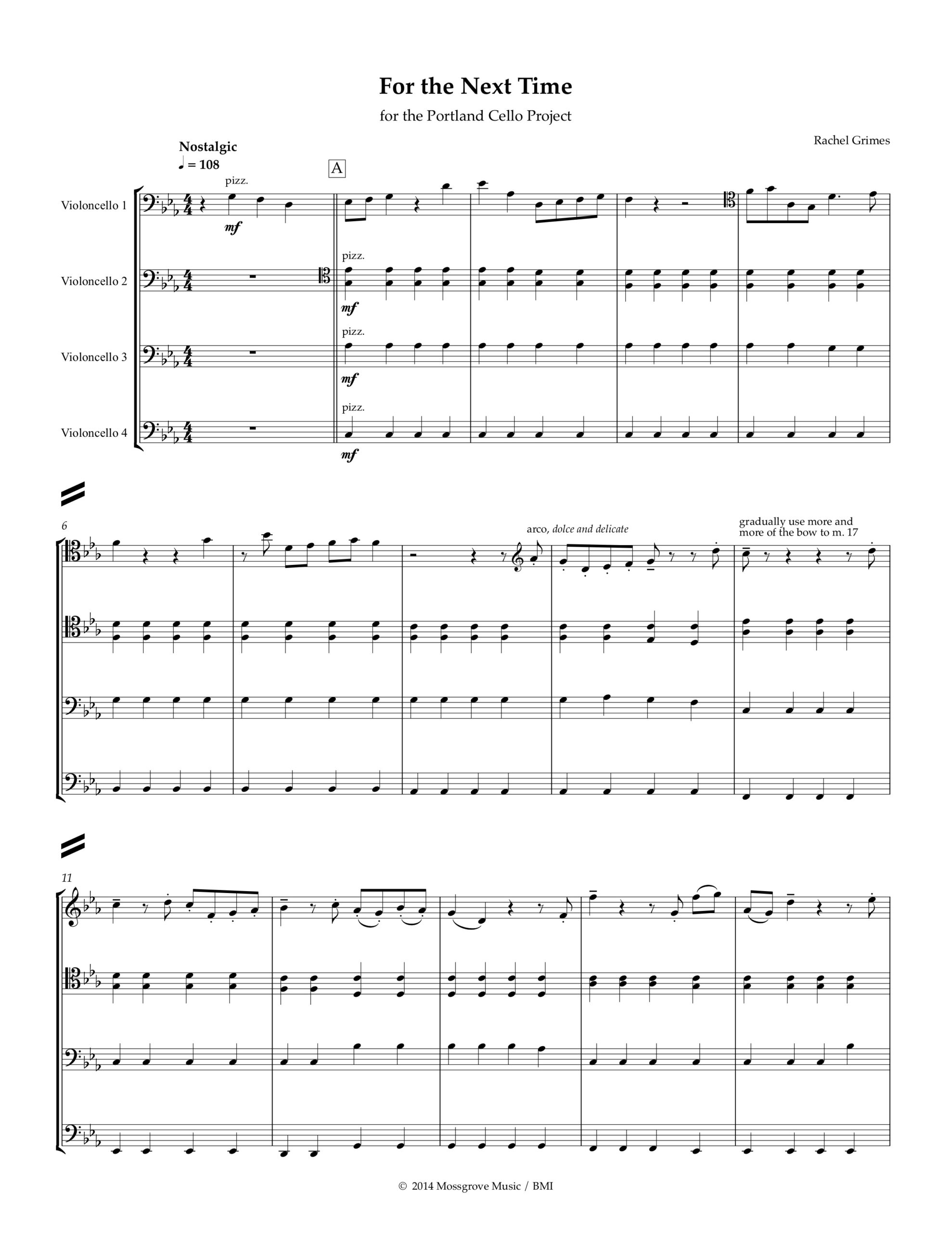 For the Next Time: for Cello Quartet - PDF Score + Parts - Image 2