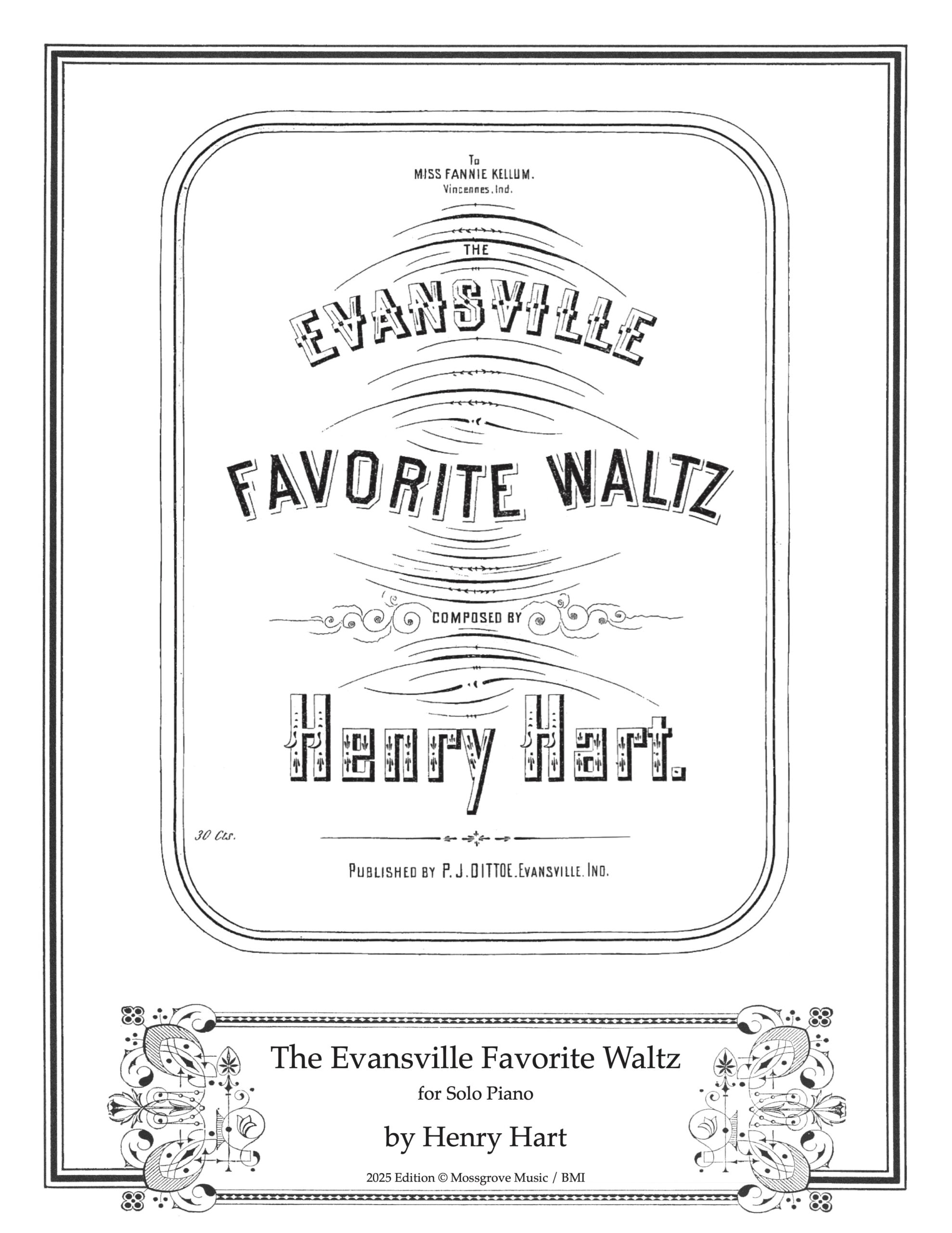 Henry Hart: The Evansville Favorite Waltz for solo piano - PDF score